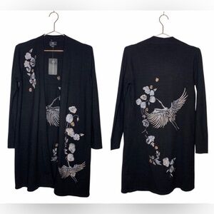 Great Blue Heron Embroidered Cardigan Sweater Open Front Small